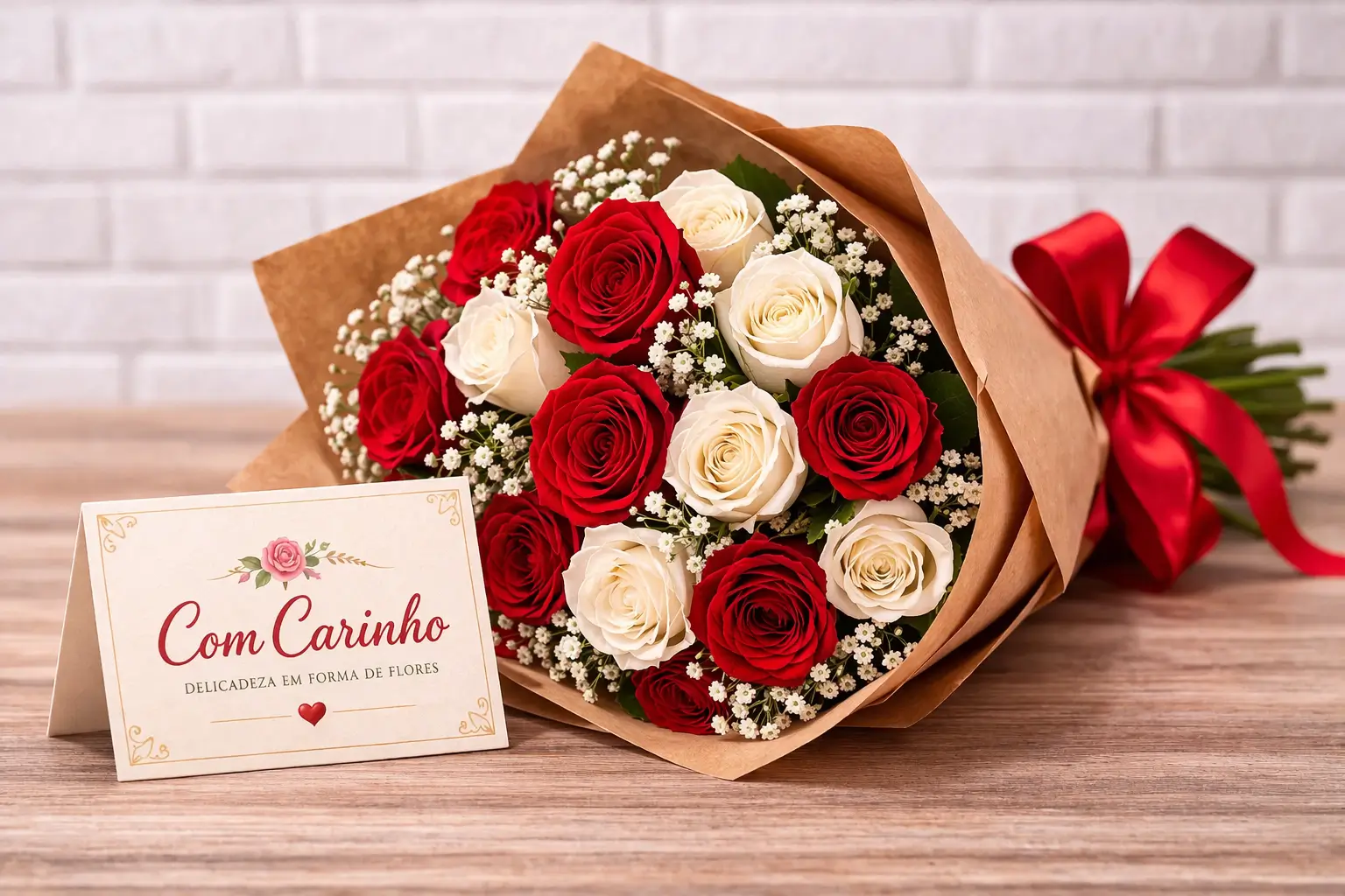 Buquê de Rosas Vermelhas e Brancas