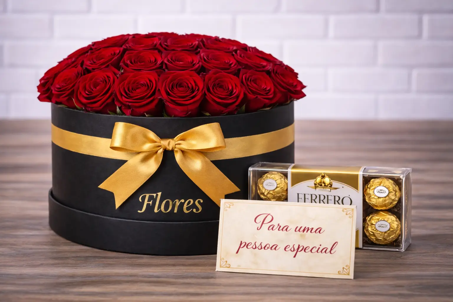 Caixa Luxo 24 Rosas Vermelhas com Ferrero Rocher